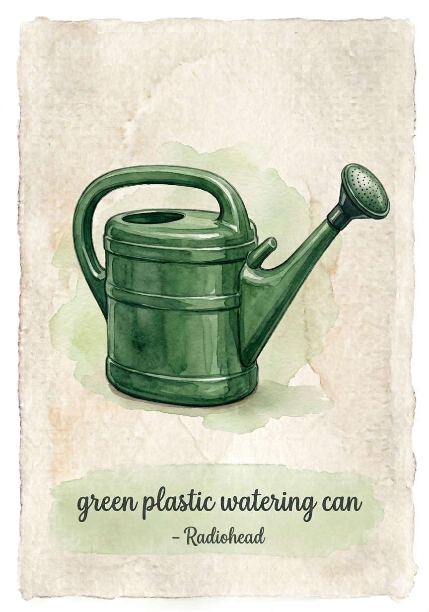 Green plastic watering can